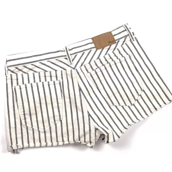 MADEWELL Cut Off Short Shorts Blue Ivory Stripe - Picture 2 of 7